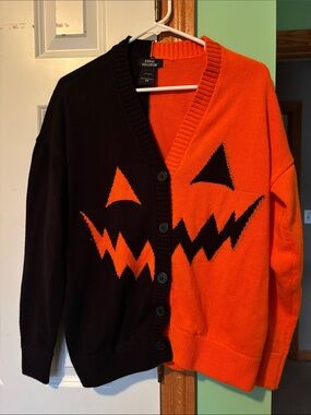Halloween Orange & Black Jack-O'-Lantern Cardigan